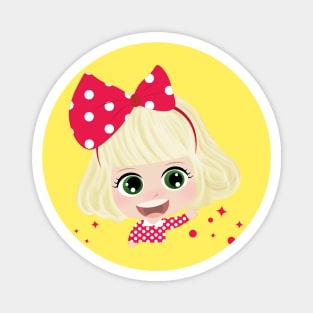 Cute Little Girl With Red Bow Magnet